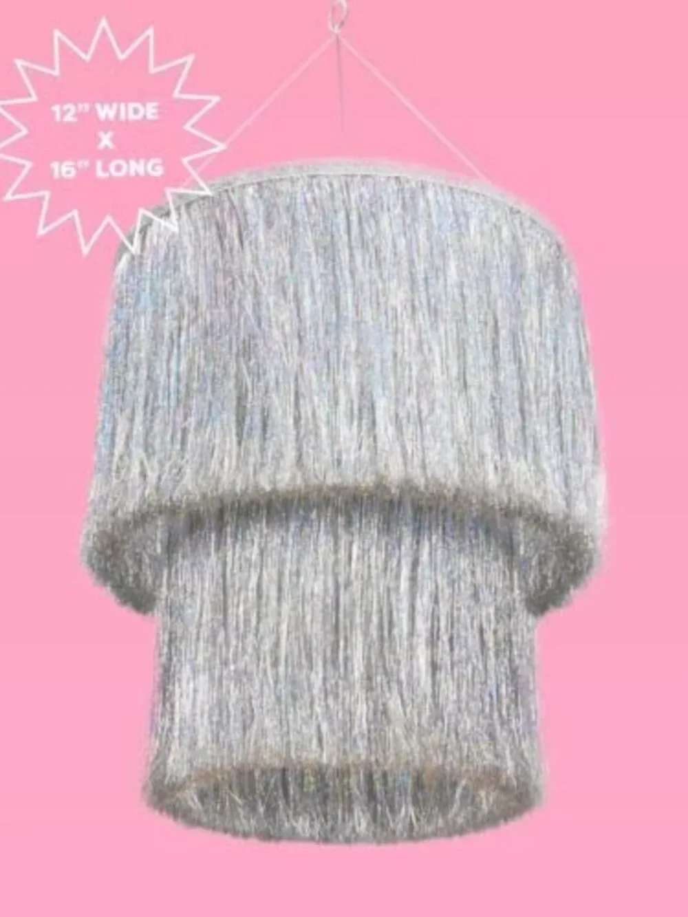 Iridescent Silver Foil Fringe Tinsel Chandelier | 16
